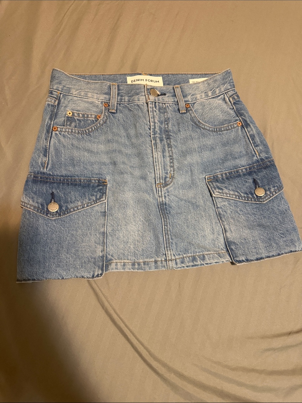 Denim Forum Light Blue Denim Mini Skirt with Cargo Flap Pockets